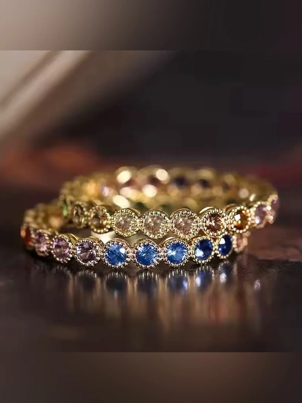 Gold Multicolor Gemstone Eternity Ring NEW